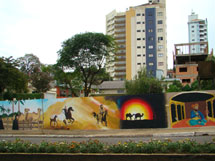 Intervenção artística realiza por acadêmicos de Artes Visuais da UnC-Caçador. Rua Sete de Setembro, Centro. Foto Murilo Roso. 8 de março de 2009.