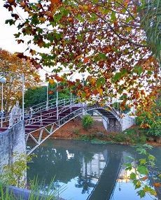 Paisagem de outono. Ponte do Amor. Rio do Peixe no centro de Caçador (SC).