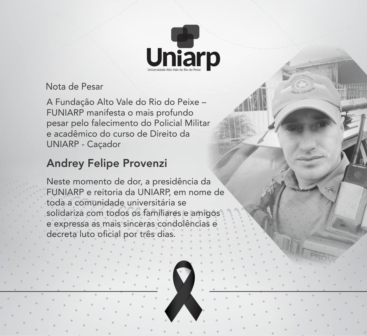 Nota de pesar: Uniarp decreta luto oficial de três dias pela morte de